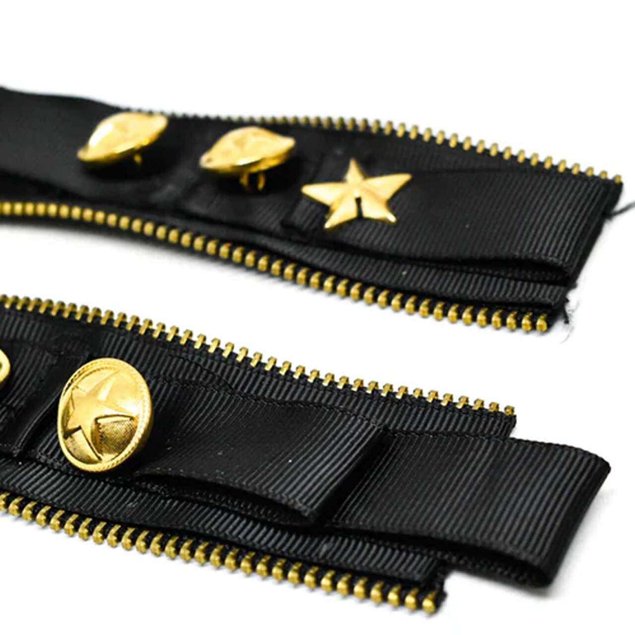 Military Style Shoulder Epaulet Black Gold Zipper Star Applique Accessory